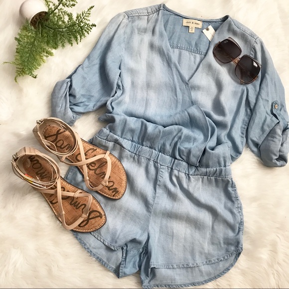 Anthropologie Pants - Cloth & Stone Denim Chambray Long Sleeve Romper